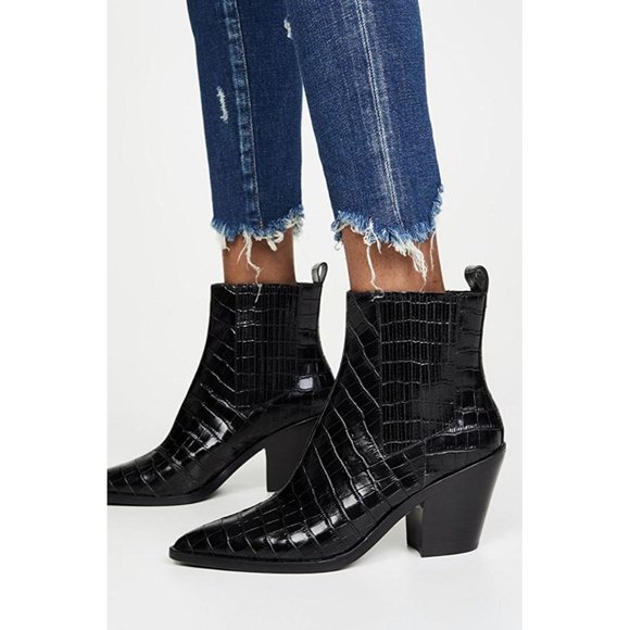 Alice + Olivia Shoes - Alice + Olivia Westra Black Croc Embossed Boots 9